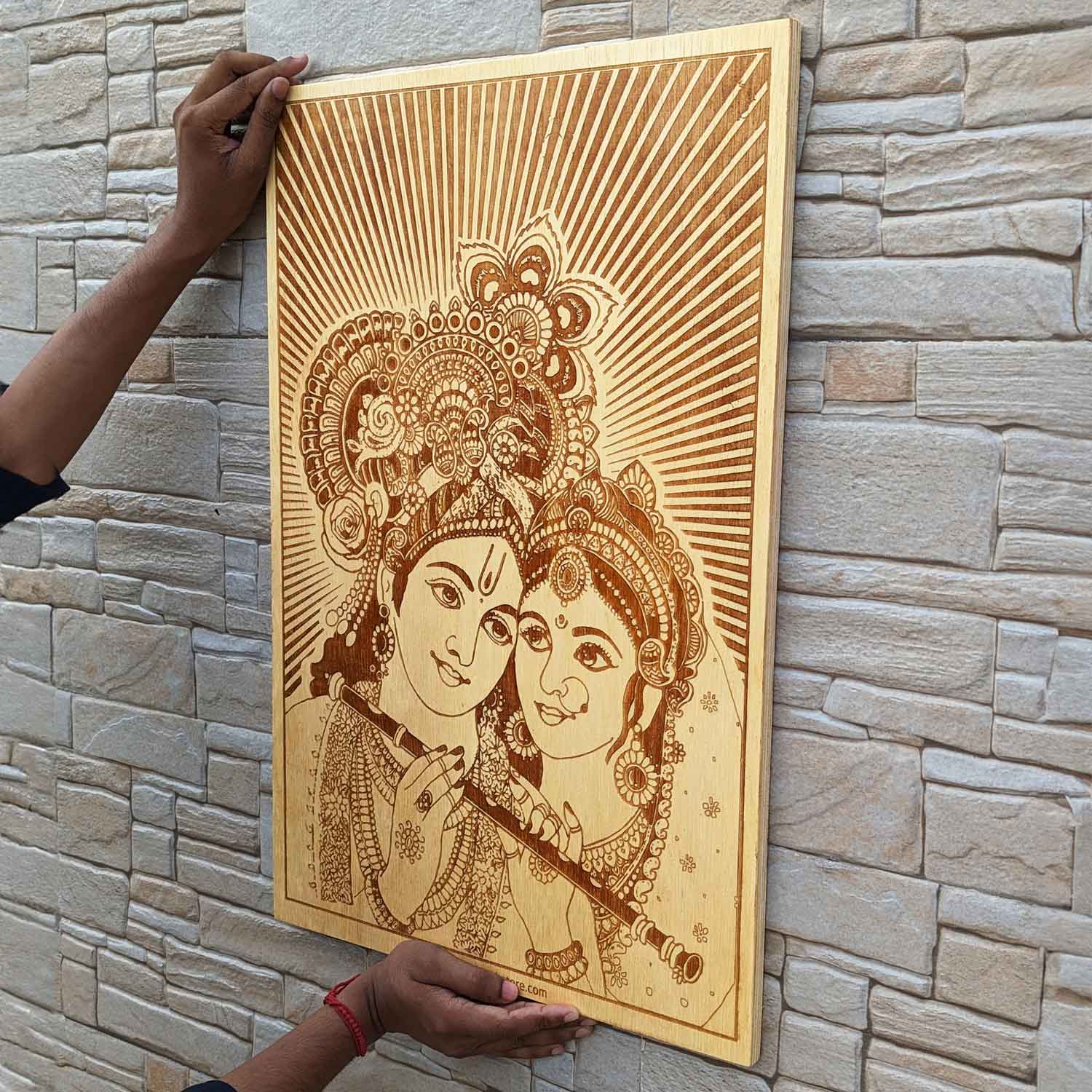 radha krishna hindu gods engraved in wood by woodgeekstore
