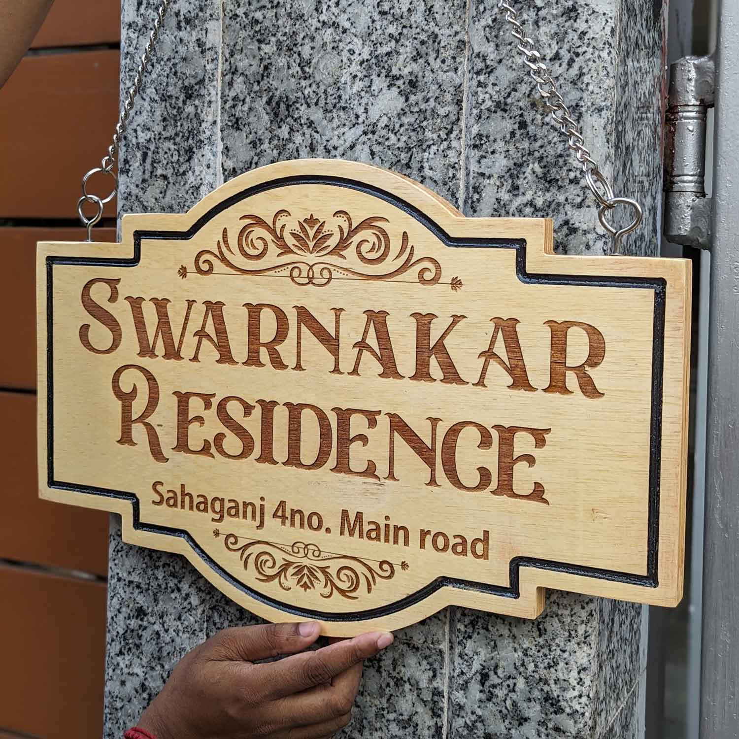 Elegant Residence House Nameplate | Majestic Home Sign with Address Engraving