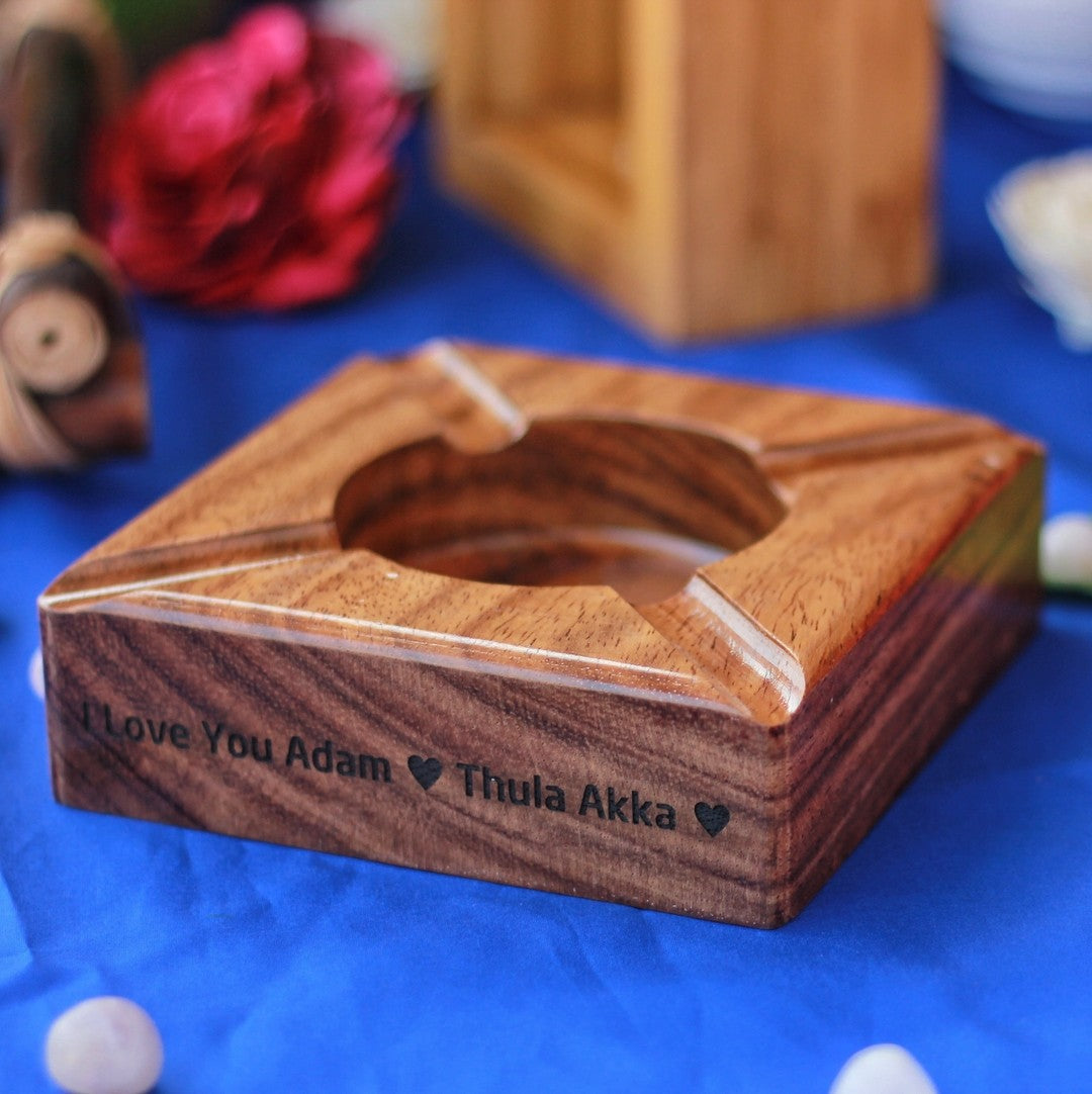 Personalized Dark Wood Ashtray | Custom Engraved Ashtray For Home