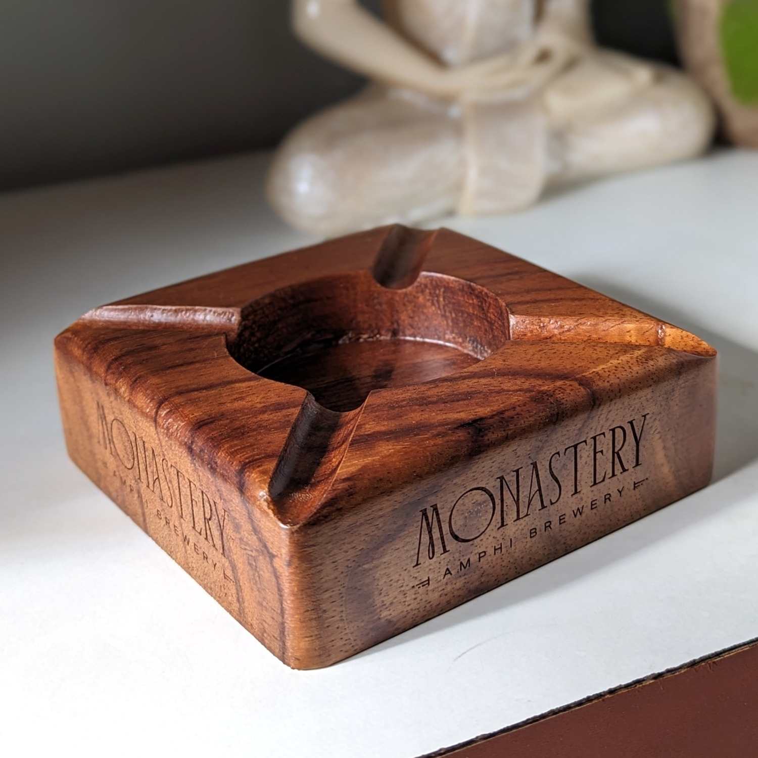 Premium Dark Wood Ashtray | Custom Engraved for Hotel & Bars