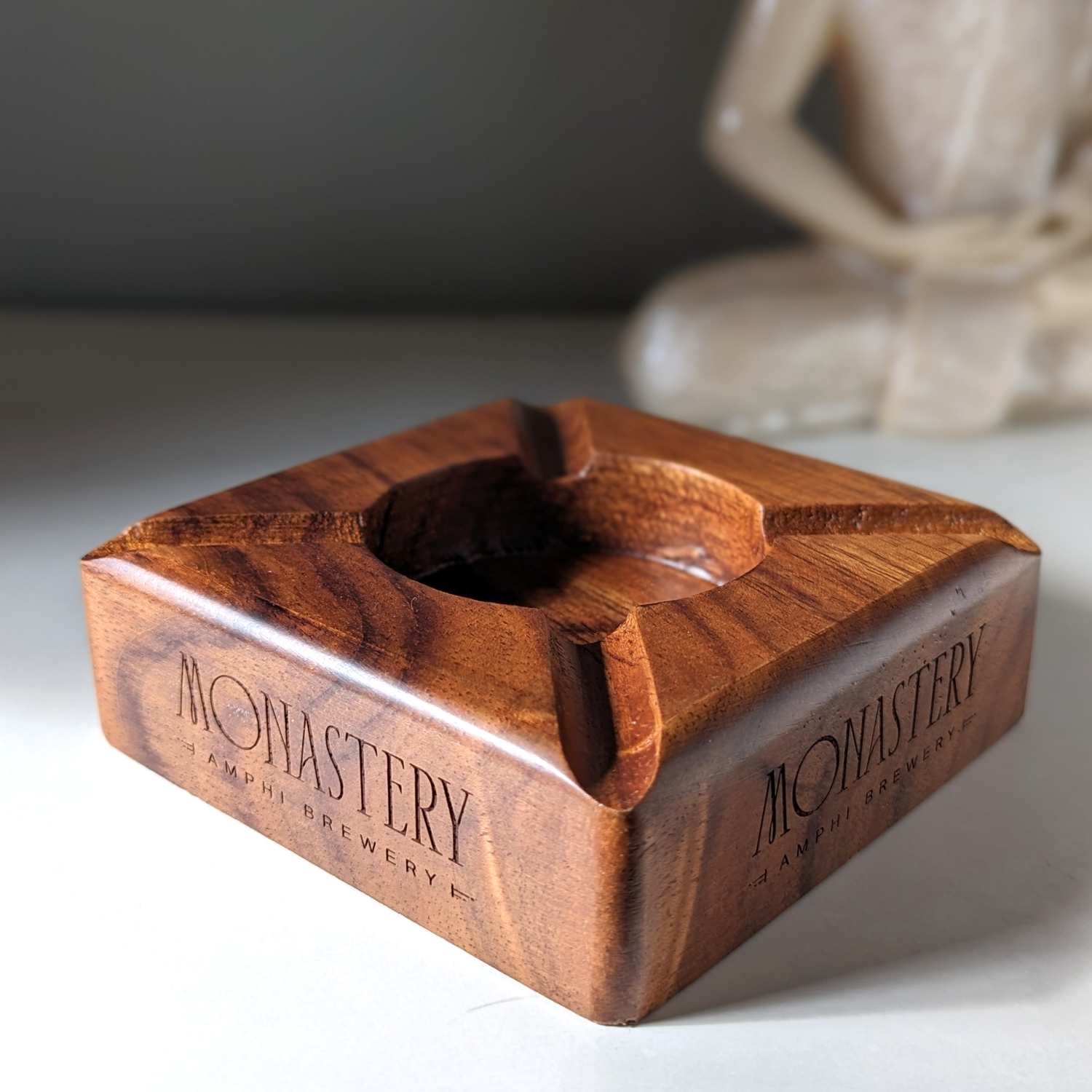 Premium Dark Wood Ashtray | Custom Engraved for Hotel & Bars