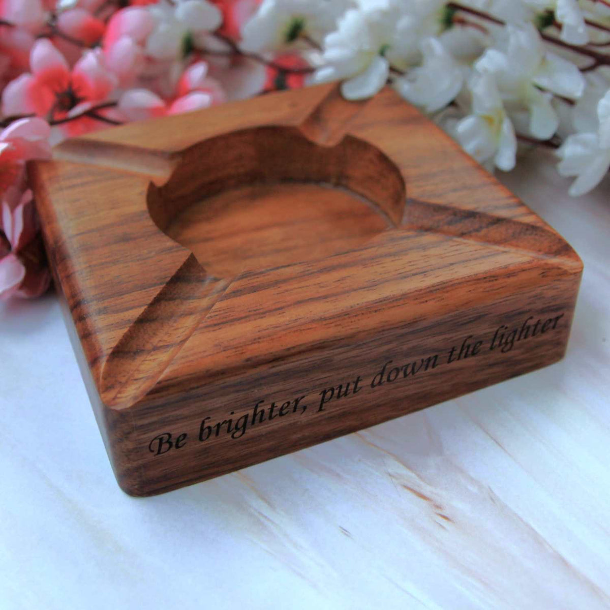 Personalized Dark Wood Ashtray | Custom Engraved Ashtray For Home