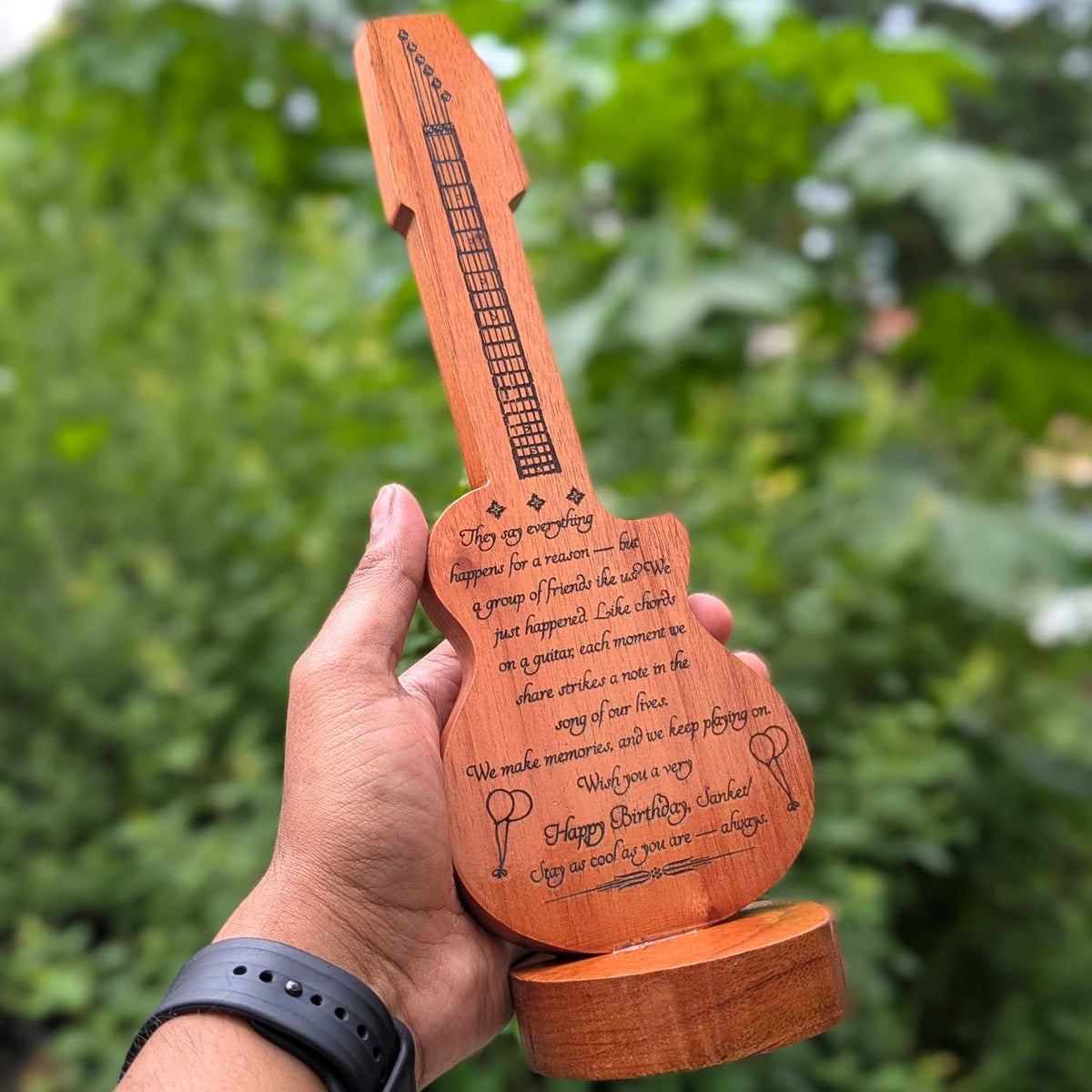 Happy Birthday Award Memento | Customized Guitar-Shaped Wood Trophy