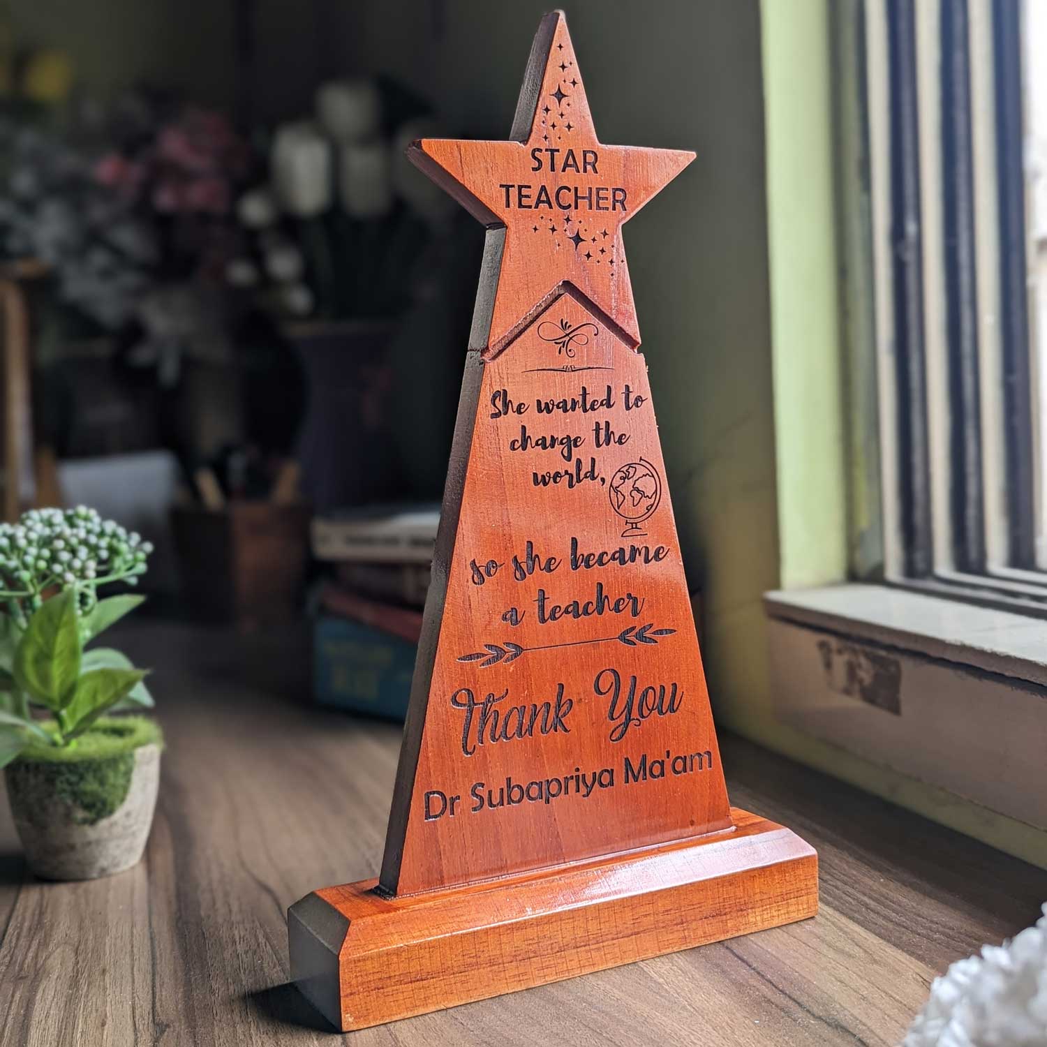 Star Teacher Wooden Trophy & Award