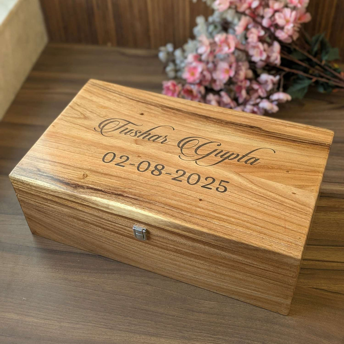 Large Premium Teak Wood Box With Custom Engraving | 17 x 10 x 5 inch