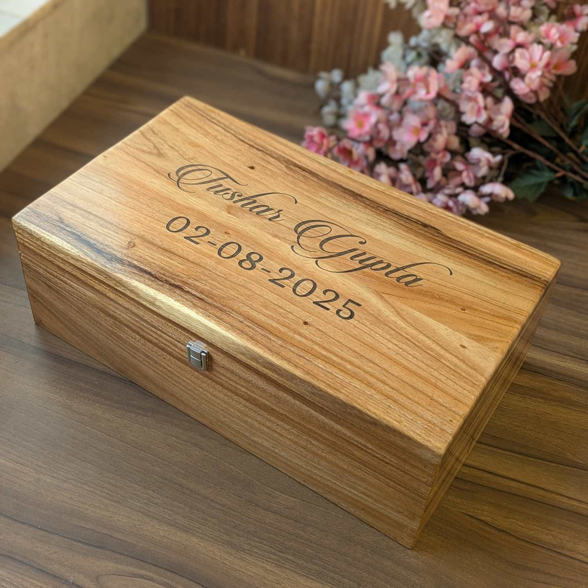 Large Premium Teak Wood Box With Custom Engraving | 17 x 10 x 5 inch