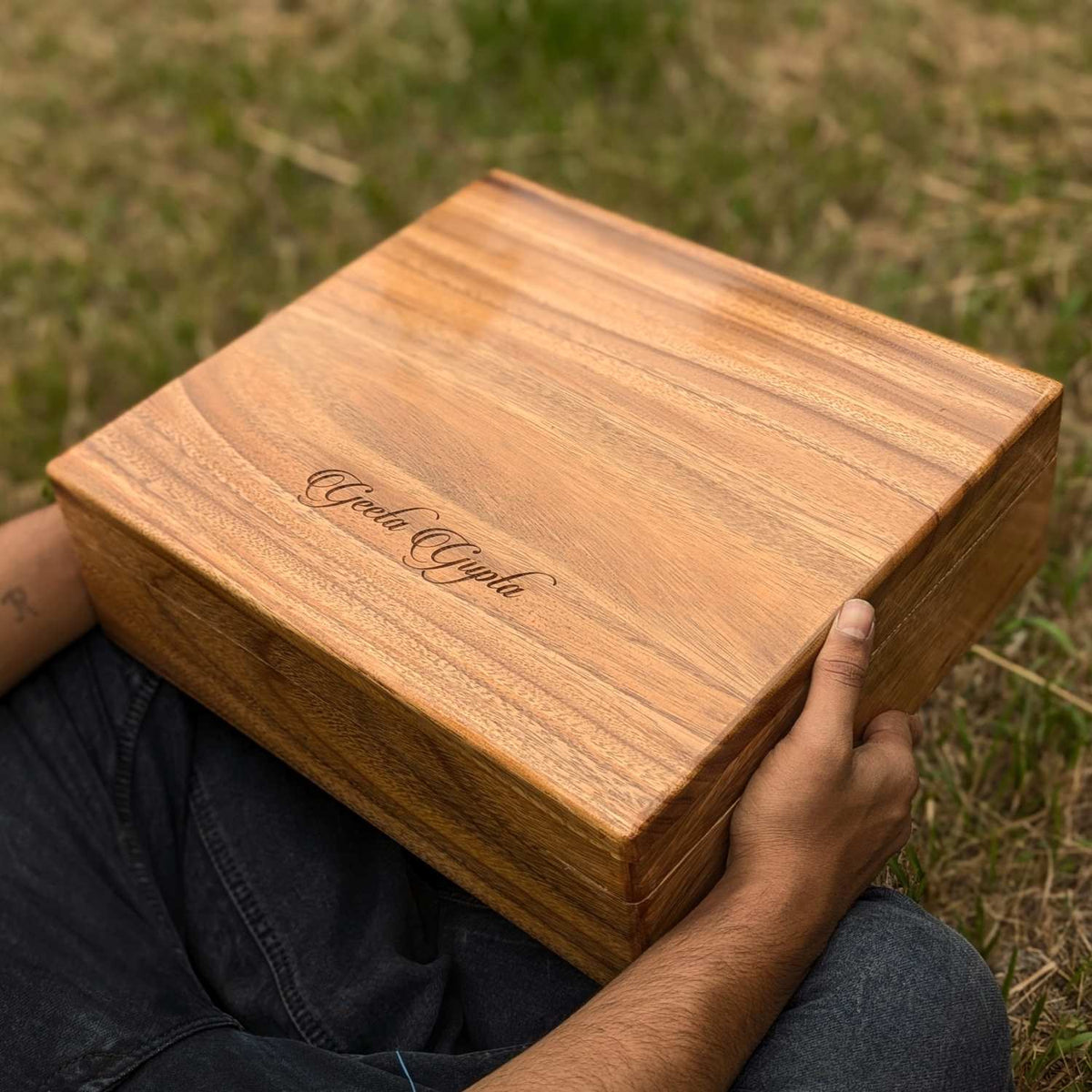 Premium Teak Wood Box With Custom Engraving | 14x14x4 inch