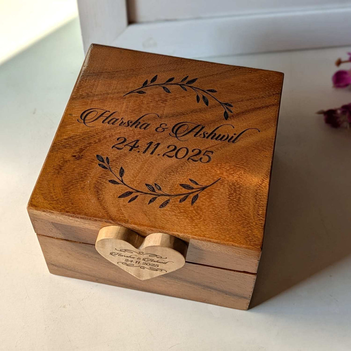 Personalized Teak Wood Couple’s Box | Engraved Box Of Love for Anniversaries &amp; Birthdays