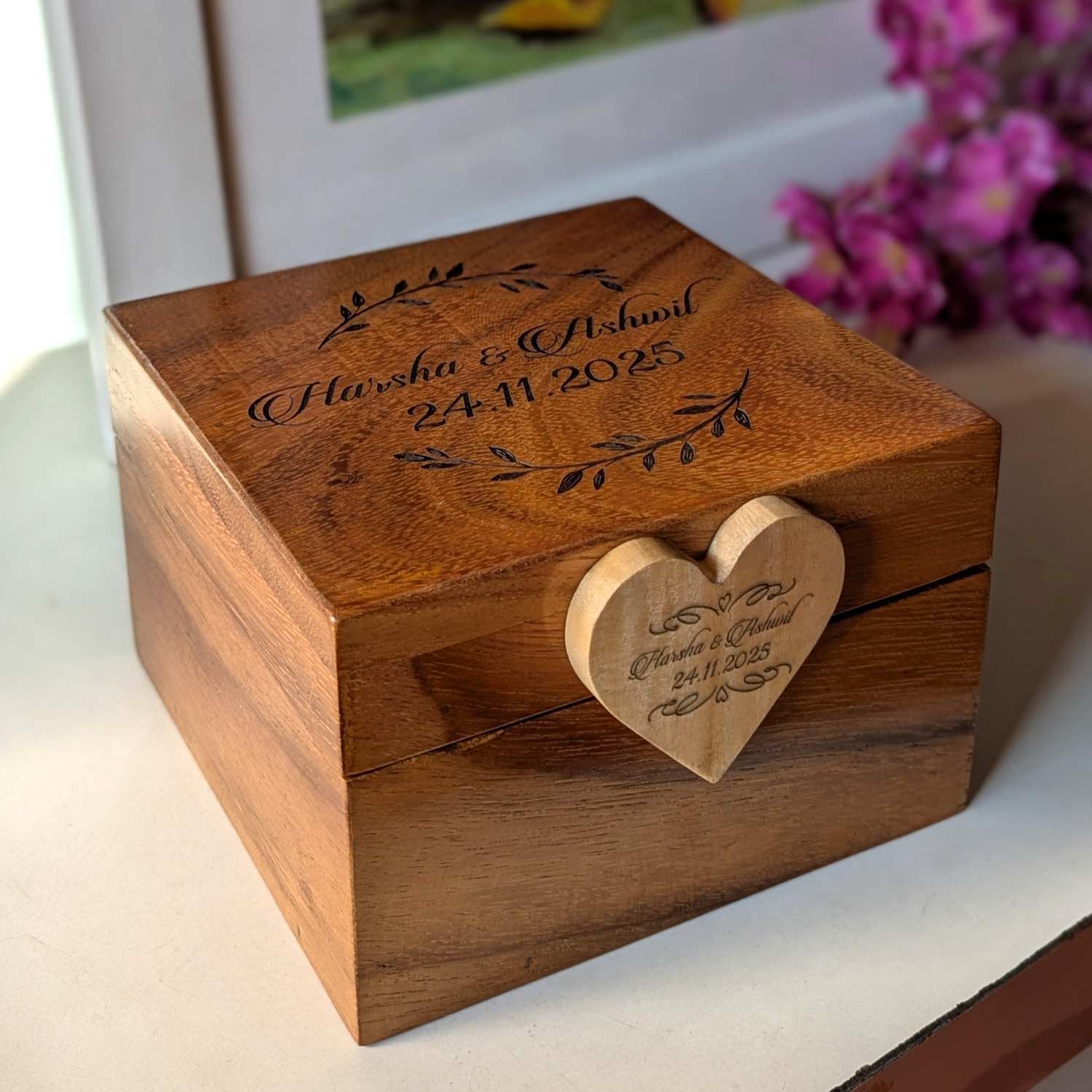 Personalized Teak Wood Couple’s Box | Engraved Box Of Love for Anniversaries & Birthdays