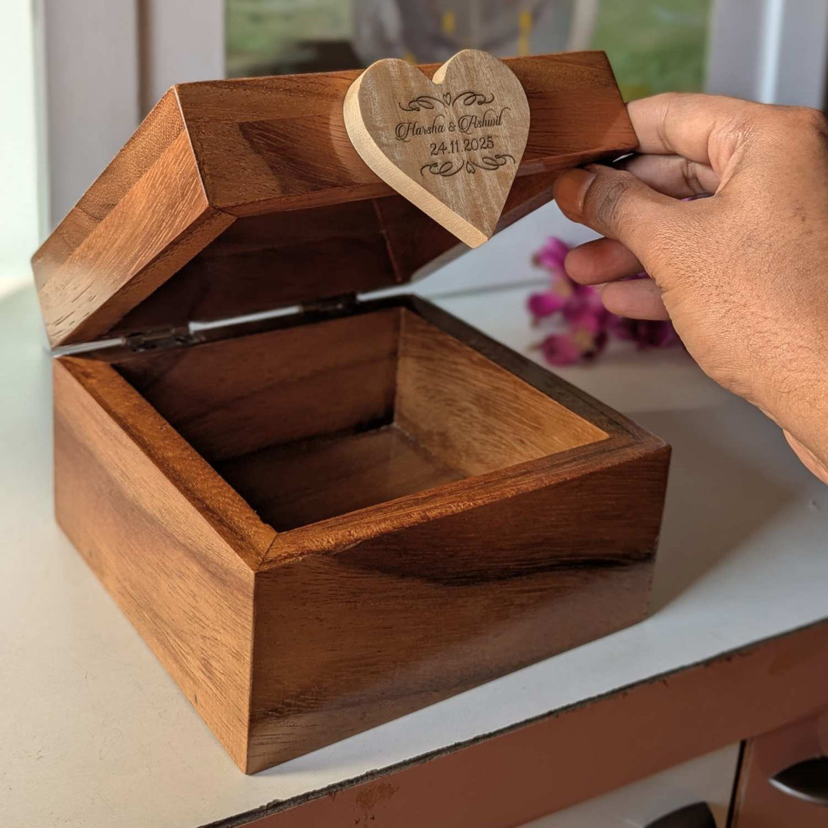 Personalized Teak Wood Couple’s Box | Engraved Box Of Love for Anniversaries &amp; Birthdays
