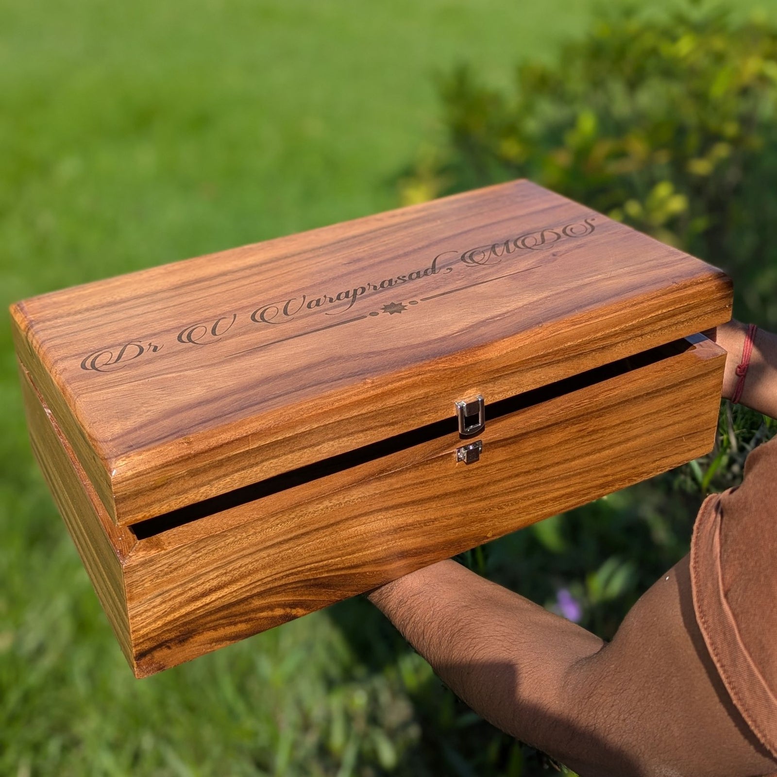 Large Premium Teak Wood Box With Custom Engraving | 17 x 10 x 5 inch