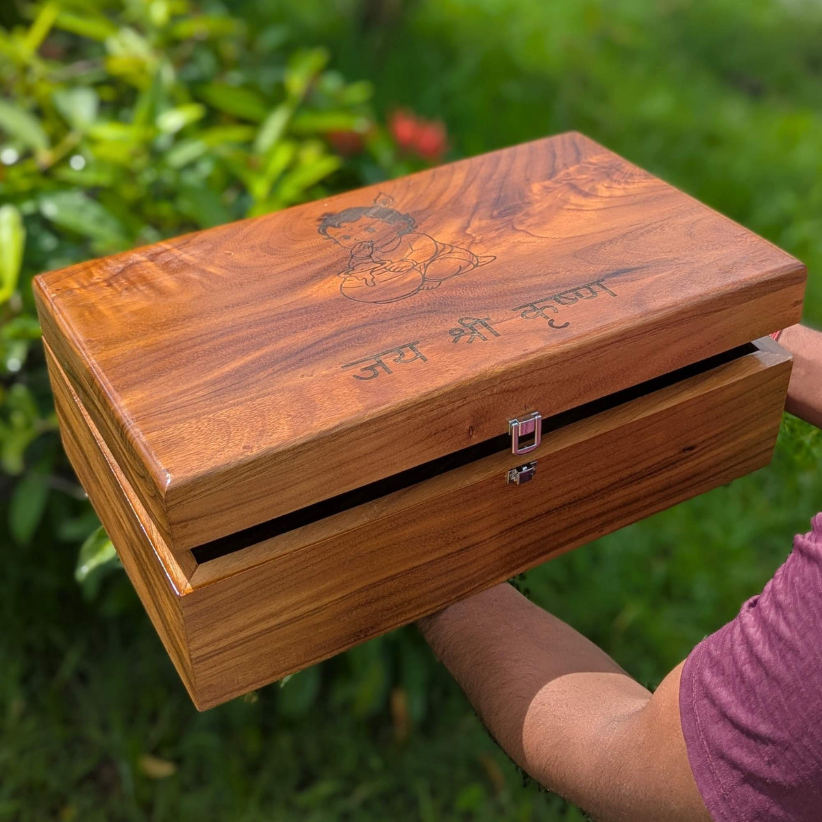 Large Premium Teak Wood Box With Custom Engraving | 17 x 10 x 5 inch