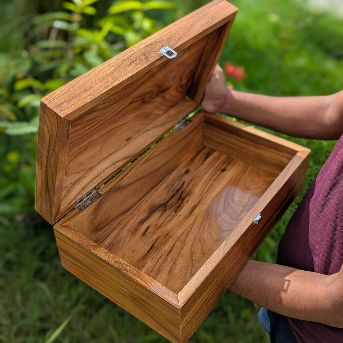 Large Premium Teak Wood Box With Custom Engraving | 17 x 10 x 5 inch