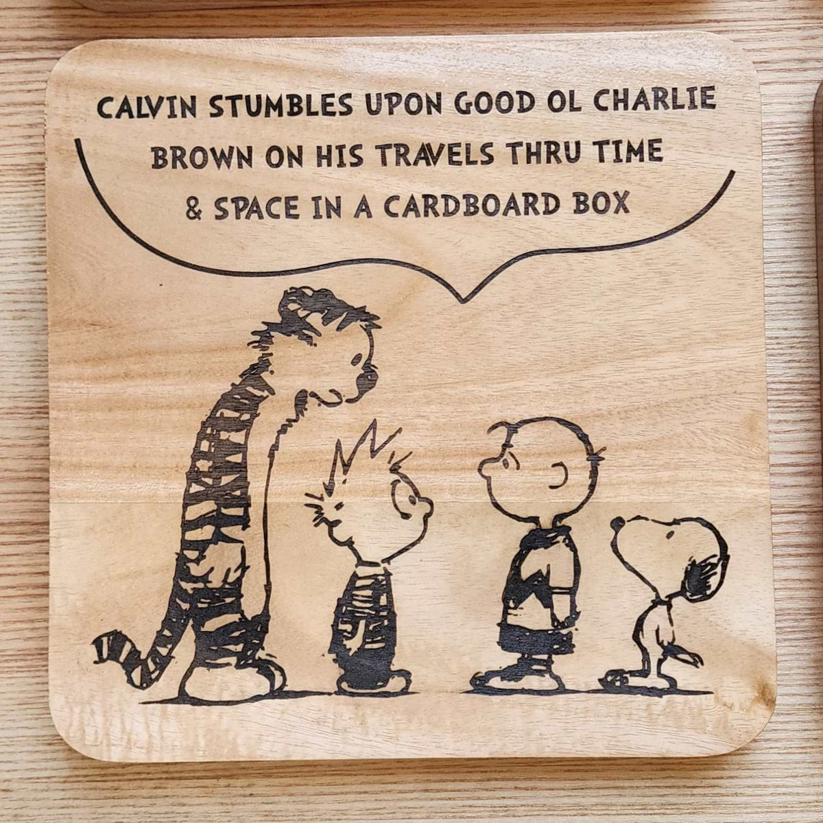 Calvin and Hobbes - Engraved Wooden Coasters - 9 Pieces