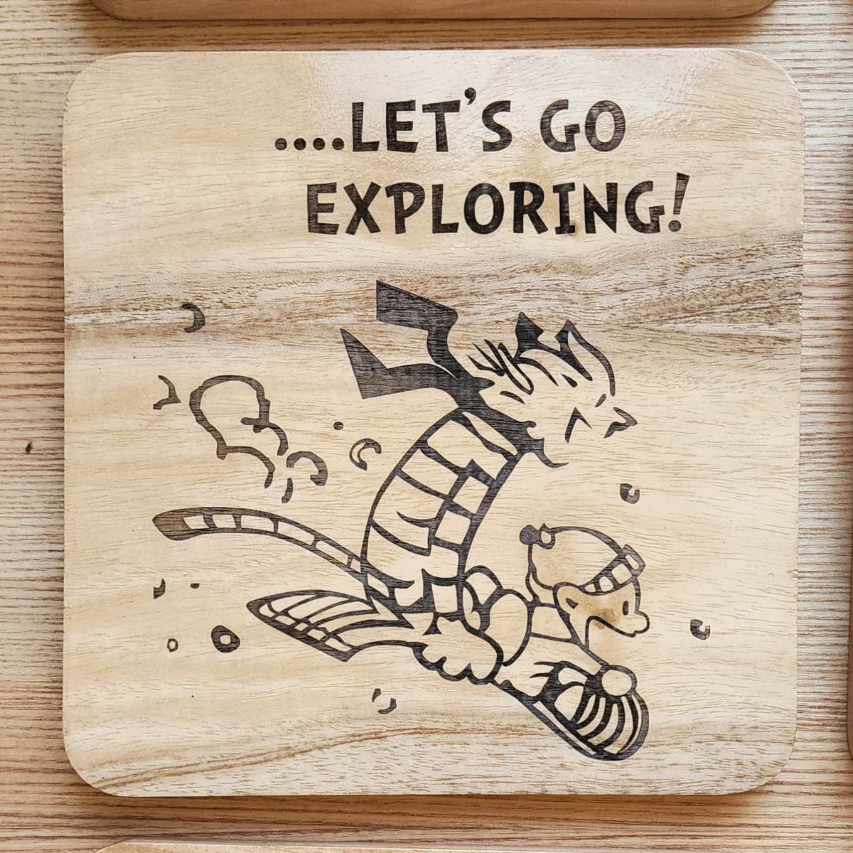 Calvin and Hobbes - Engraved Wooden Coasters - 9 Pieces