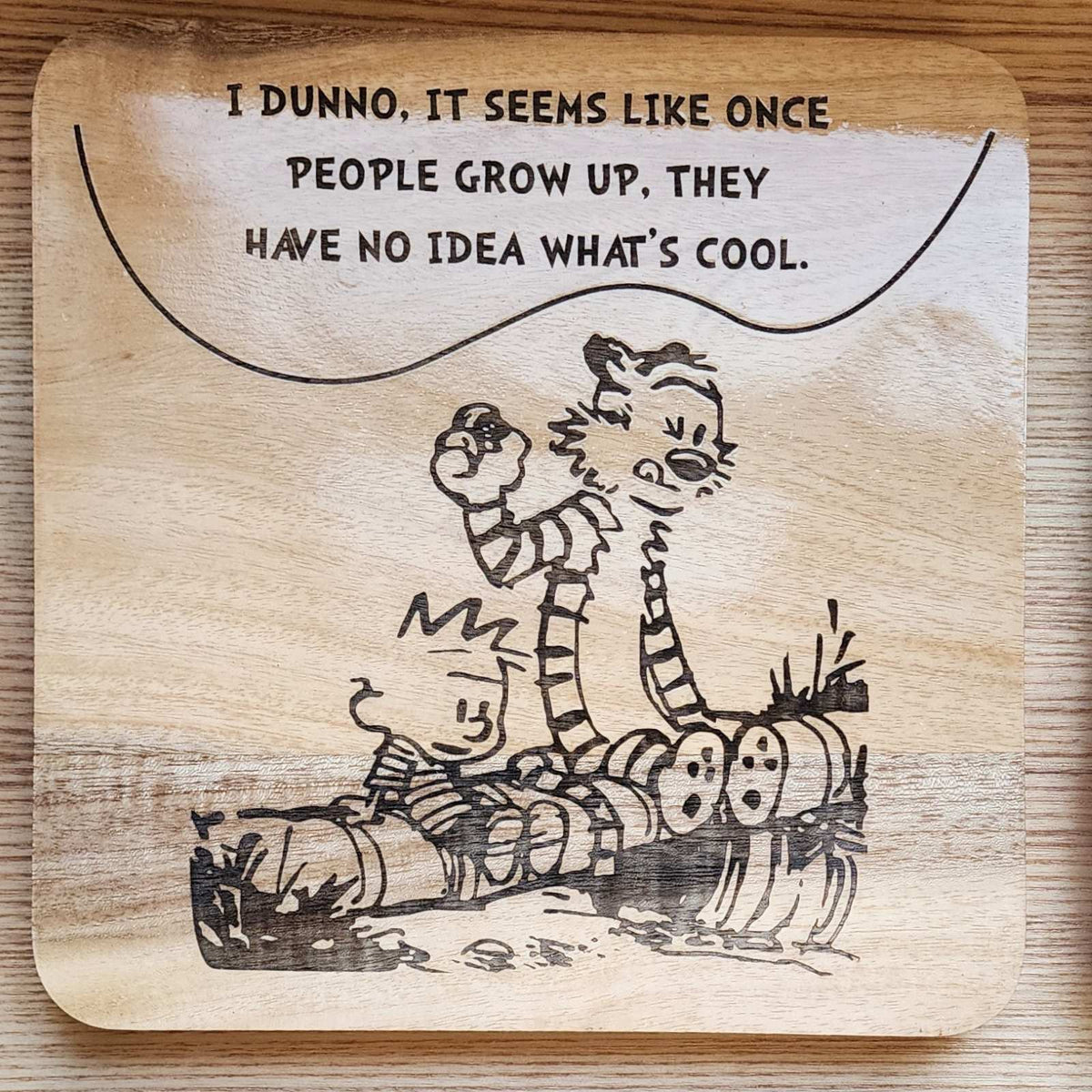 Calvin and Hobbes - Engraved Wooden Coasters - 9 Pieces