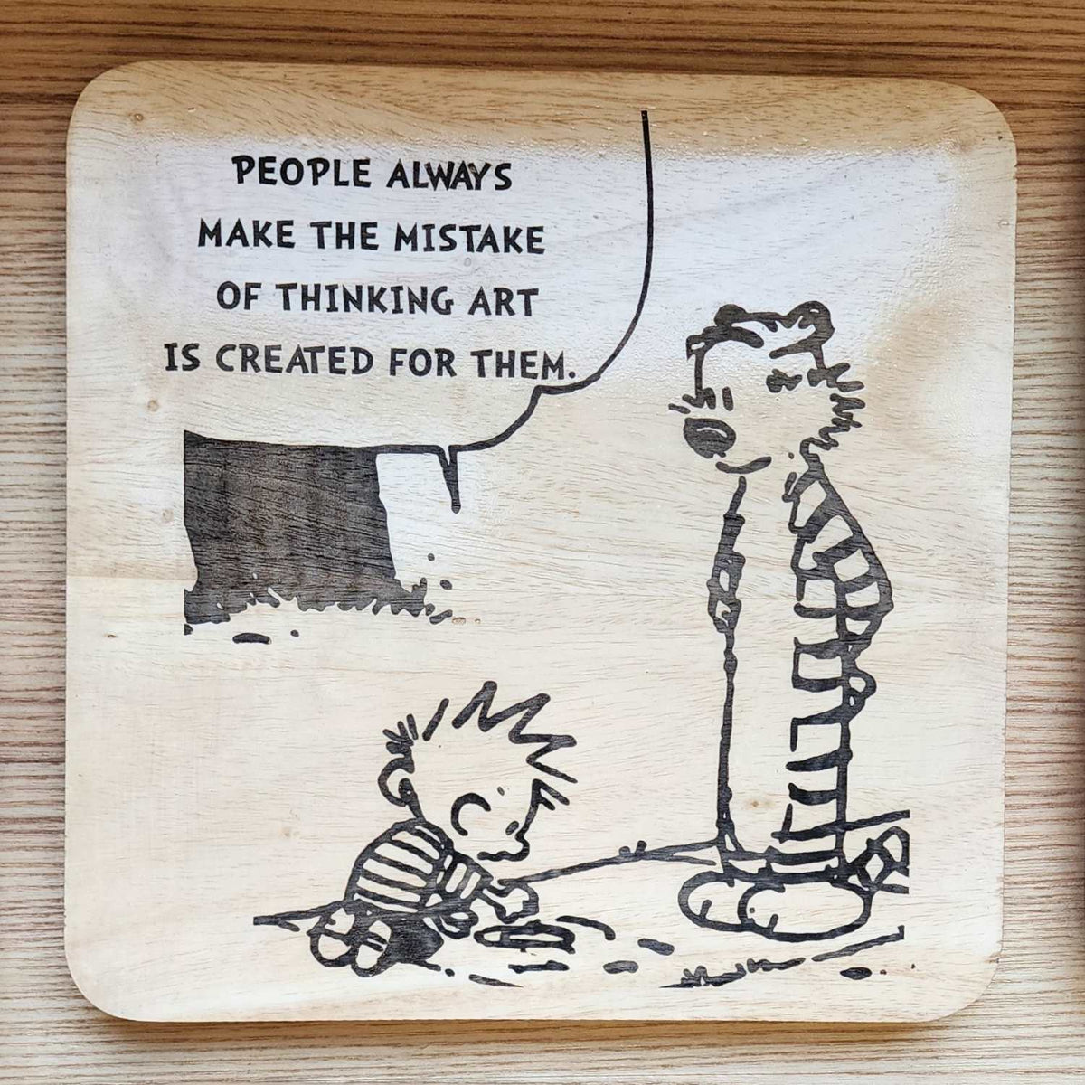 Calvin and Hobbes - Engraved Wooden Coasters - 9 Pieces