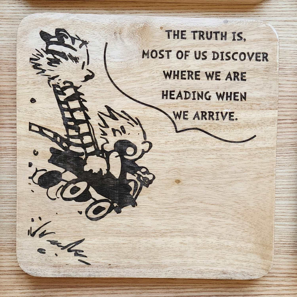 Calvin and Hobbes - Engraved Wooden Coasters - 9 Pieces