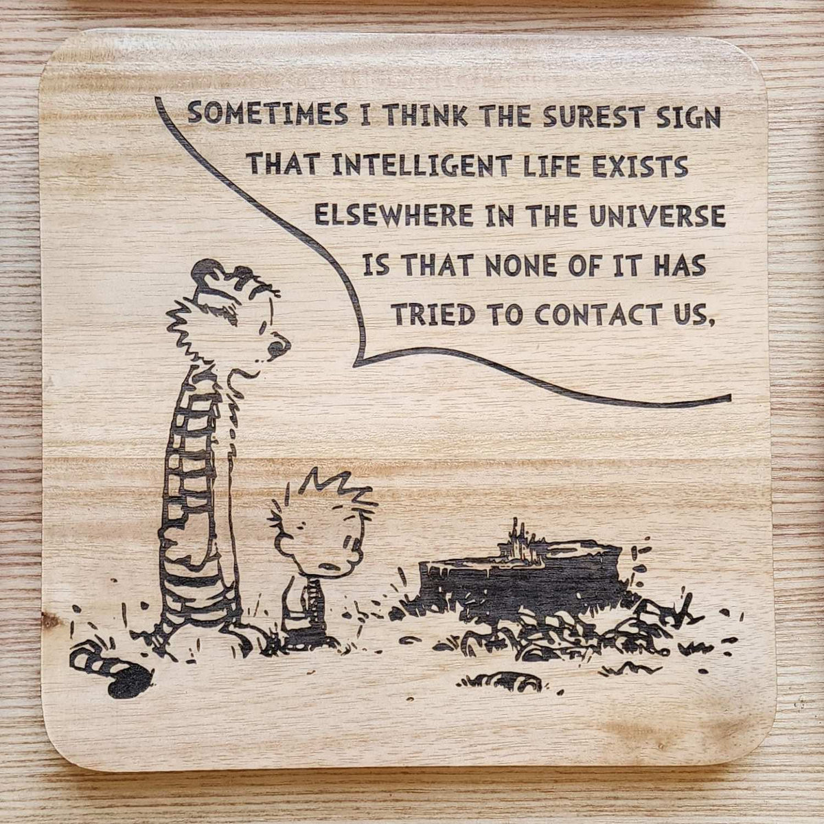Calvin and Hobbes - Engraved Wooden Coasters - 9 Pieces