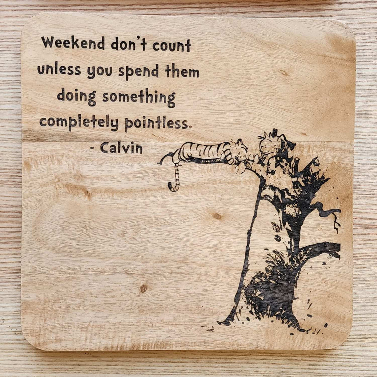 Calvin and Hobbes - Engraved Wooden Coasters - 9 Pieces