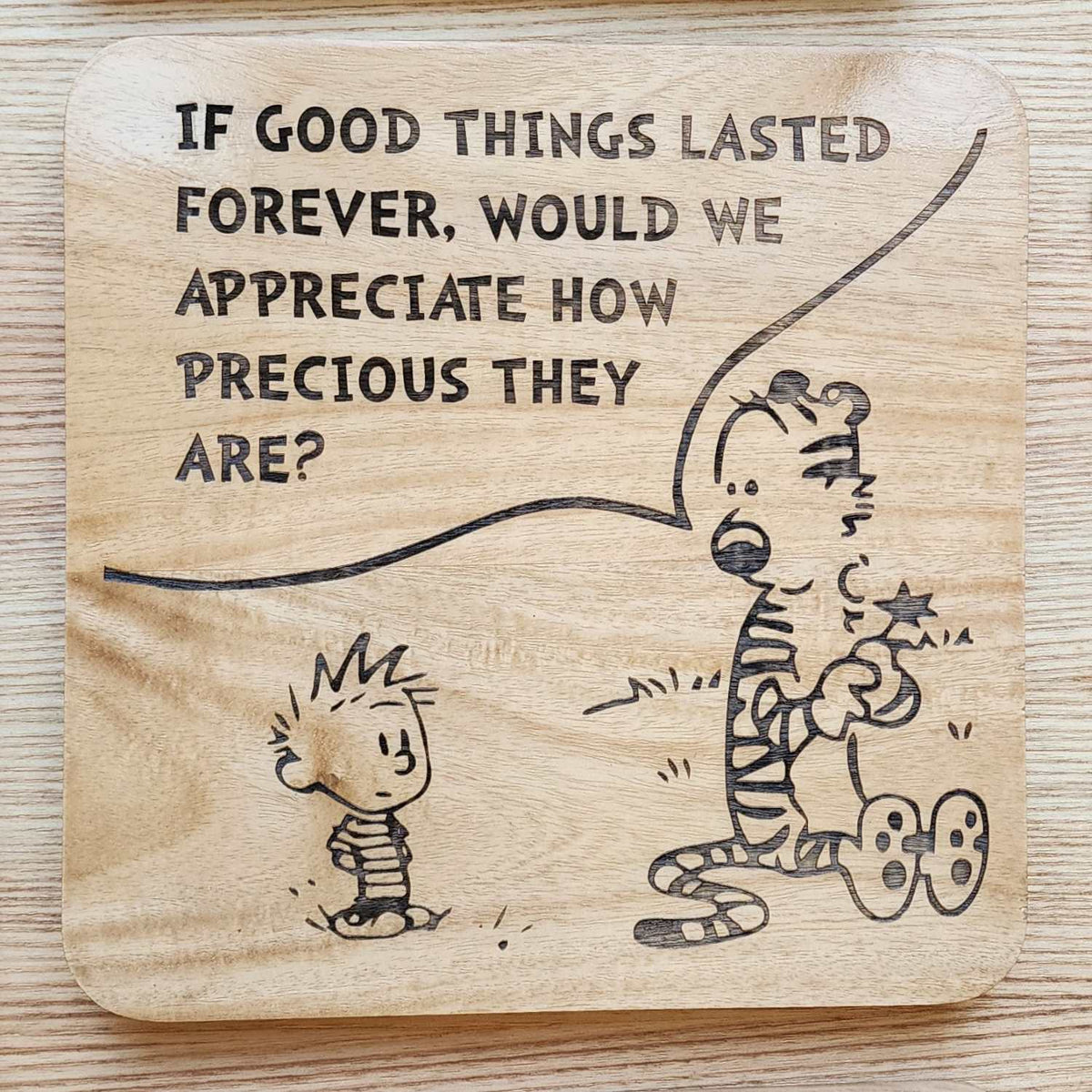 Calvin and Hobbes - Engraved Wooden Coasters - 9 Pieces