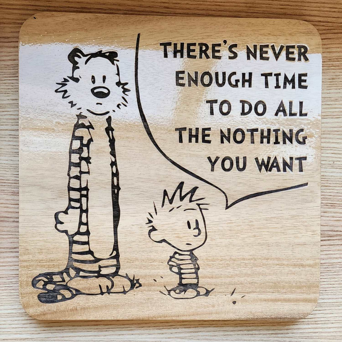 Calvin and Hobbes - Engraved Wooden Coasters - 9 Pieces
