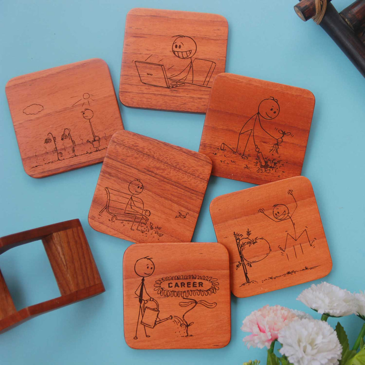 Career Growth Engraved Wooden Coasters - Set of 6