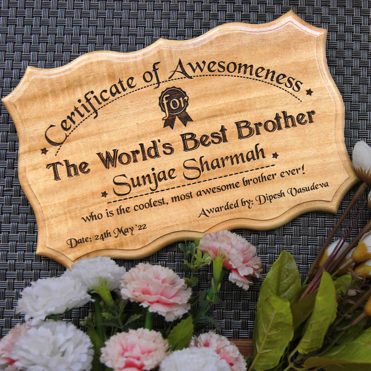 Wooden Certificate of Awesomeness for World's Best Brother