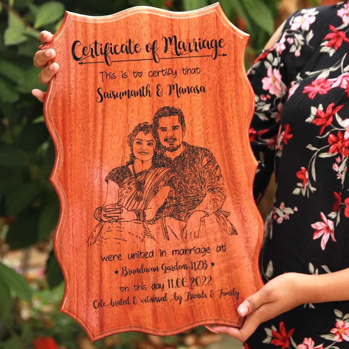 Photo Engraved Wooden Marriage Certificate