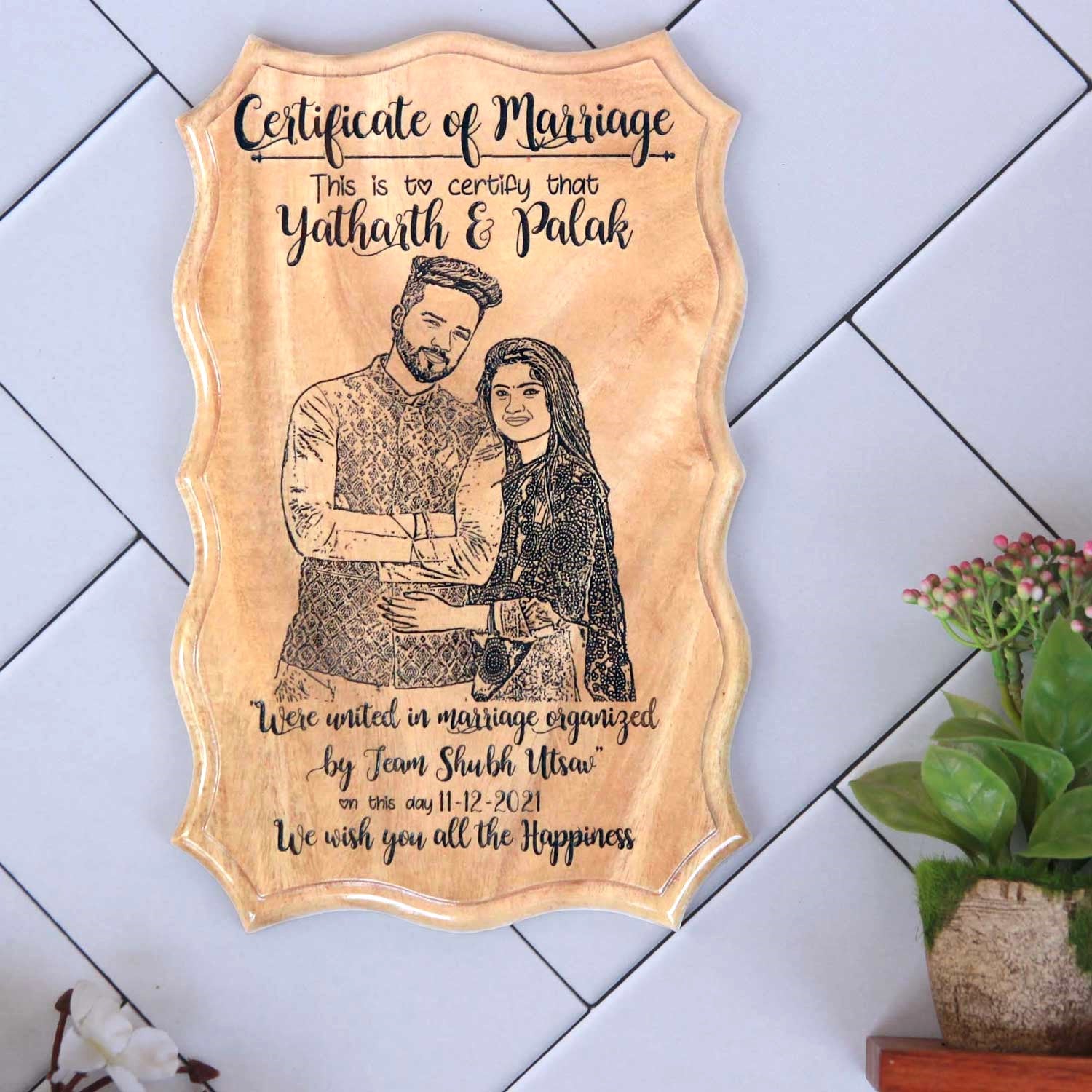 Photo Engraved Wooden Marriage Certificate