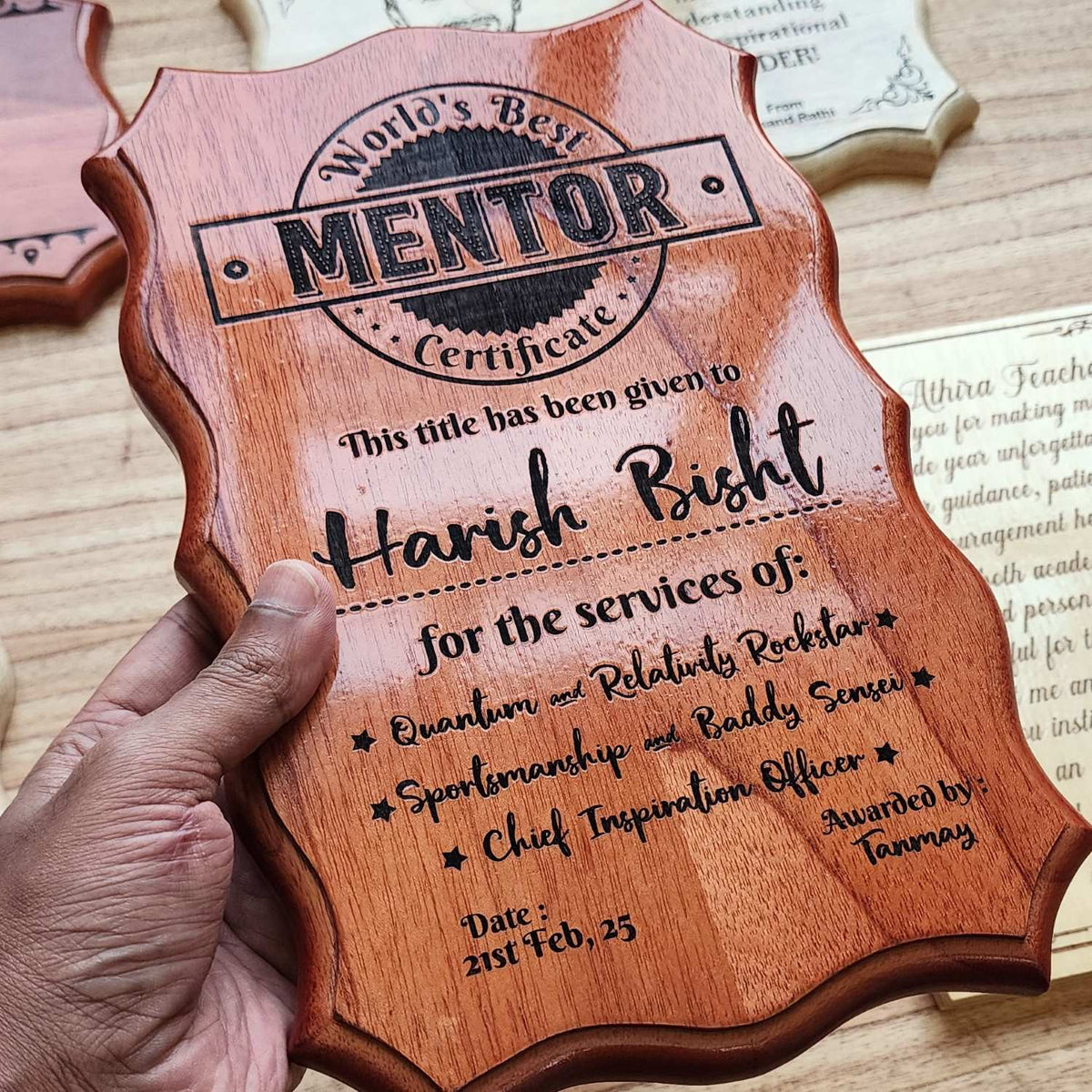 World&#39;s Best Mentor Engraved Wood Certificate | Custom Corporate Gift