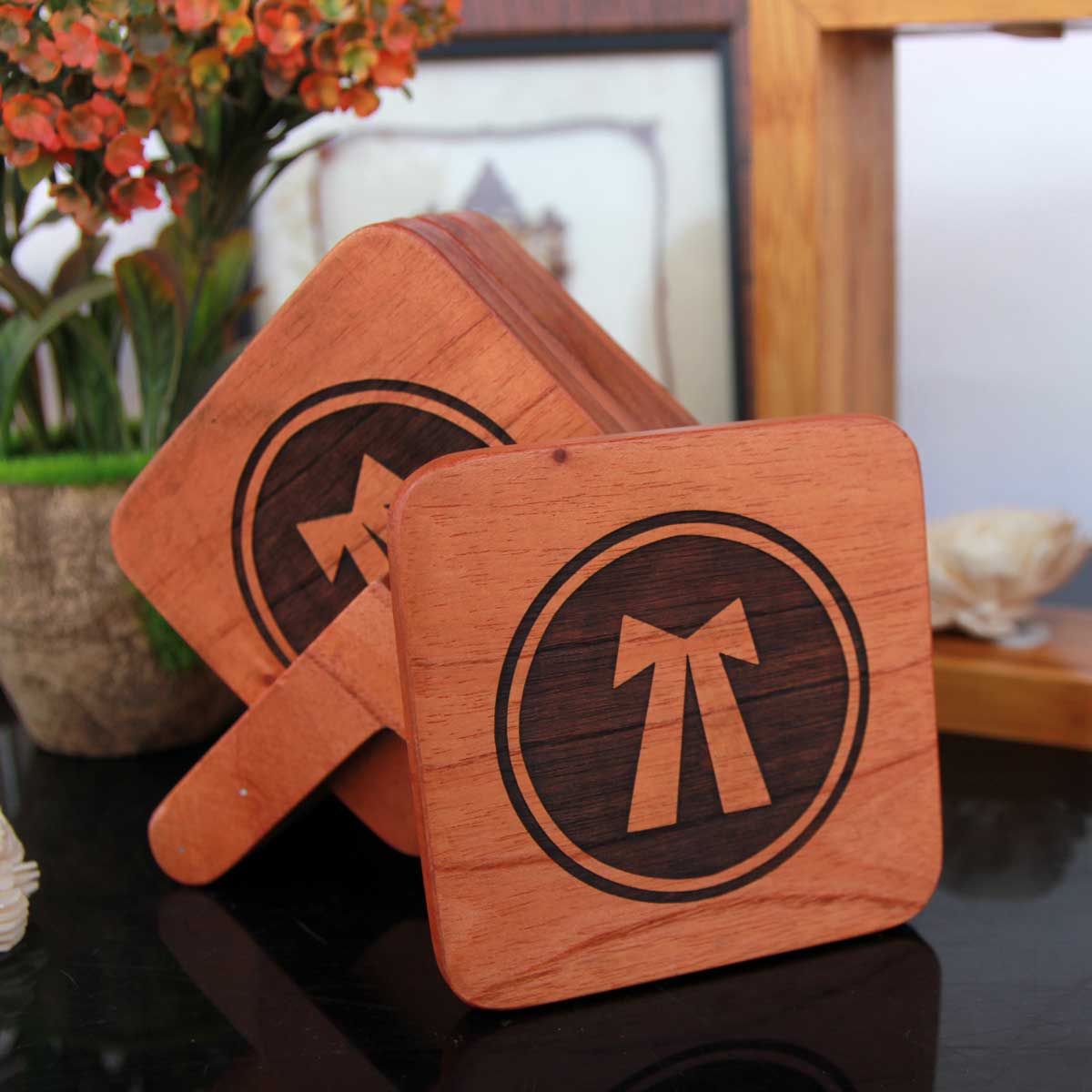 Customize Your Own Square Wooden Coaster Set - Custom Coasters With Holder