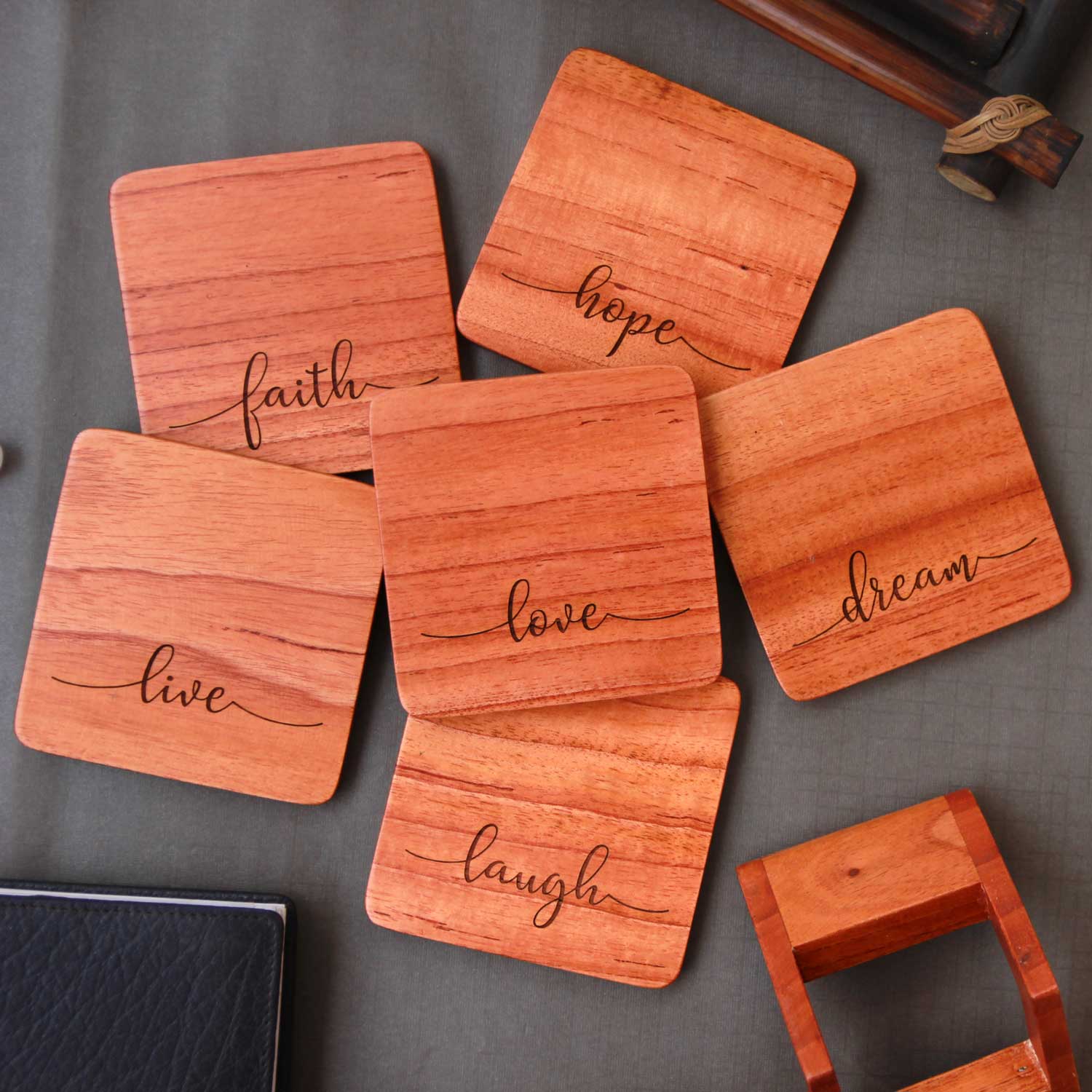 Inspirational Coasters - Wooden Coaster Set With Holder