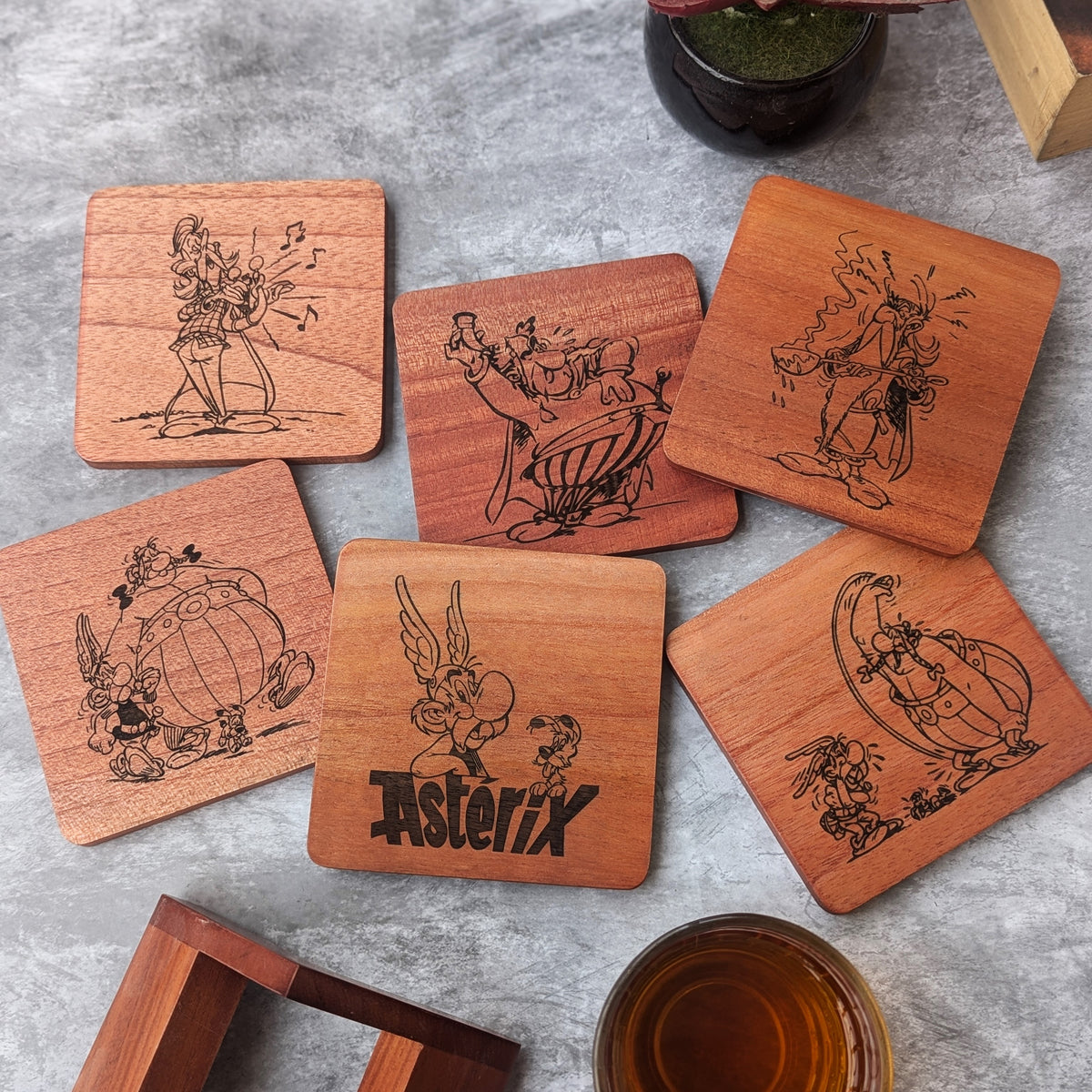 Asterix &amp; Obelix Wooden Coasters Set of 6 | Gift For Asterix Fans