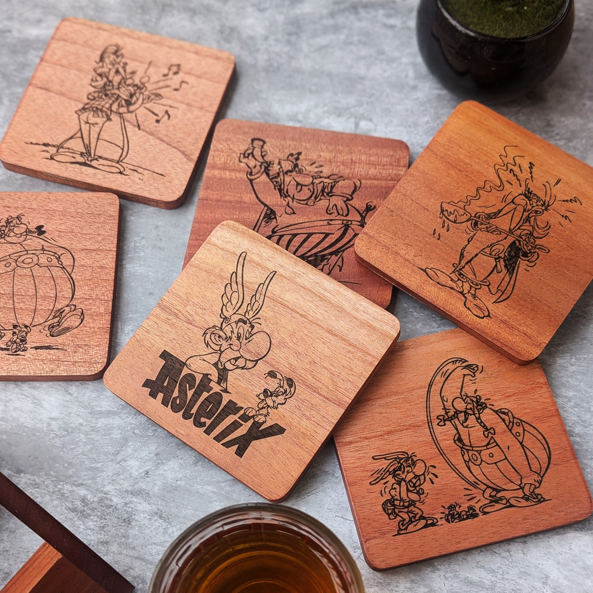 Asterix &amp; Obelix Wooden Coasters Set of 6 | Gift For Asterix Fans