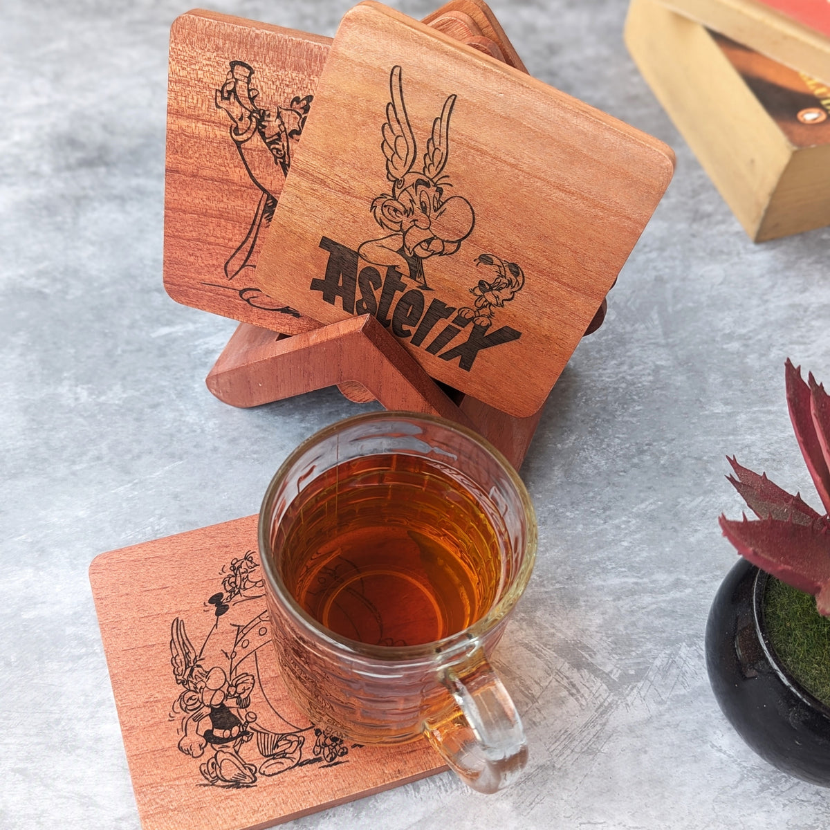 Asterix &amp; Obelix Wooden Coasters Set of 6 | Gift For Asterix Fans
