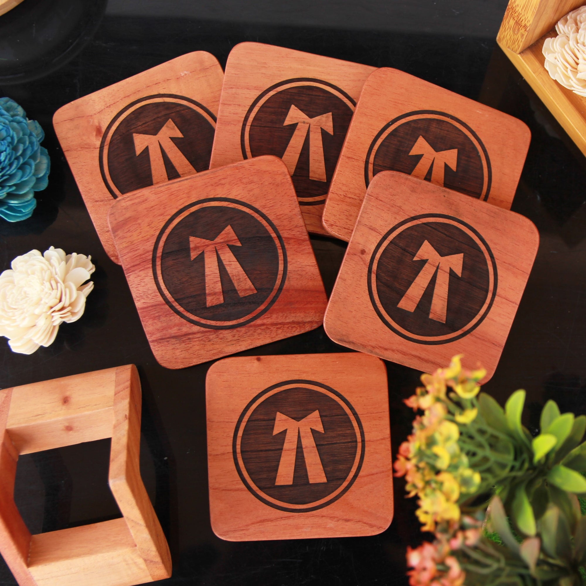 Custom Coasters. Personalised Coasters Engraved With Text. Wooden Coaster Set Of 6. Square Coasters. These Personalized Coasters Can Be Used As Tea Coasters, Coffee Coasters or other Drinks Coasters. Buy Coasters Online at Woodgeek Store.