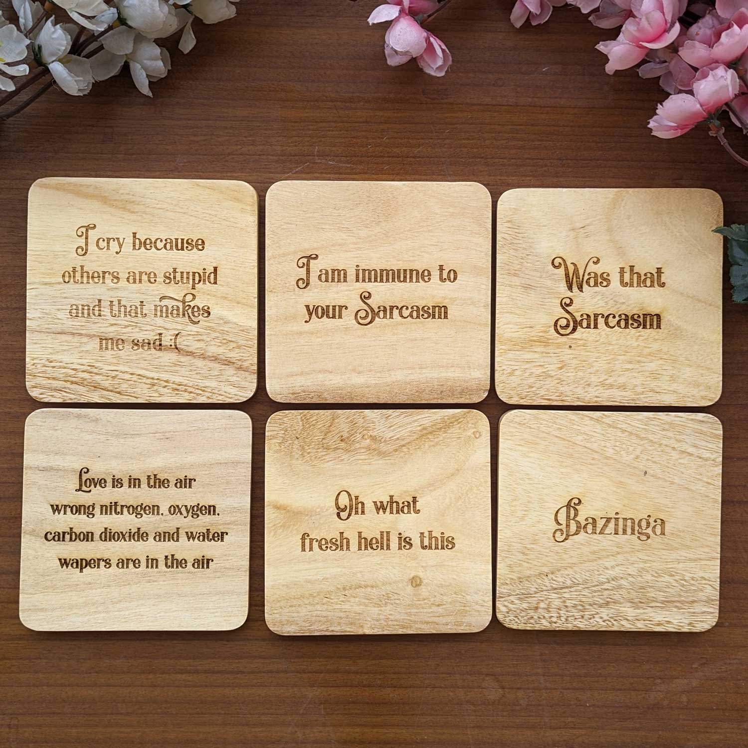 Bazinga! Big Bang Theory Engraved Wood Coaster Set