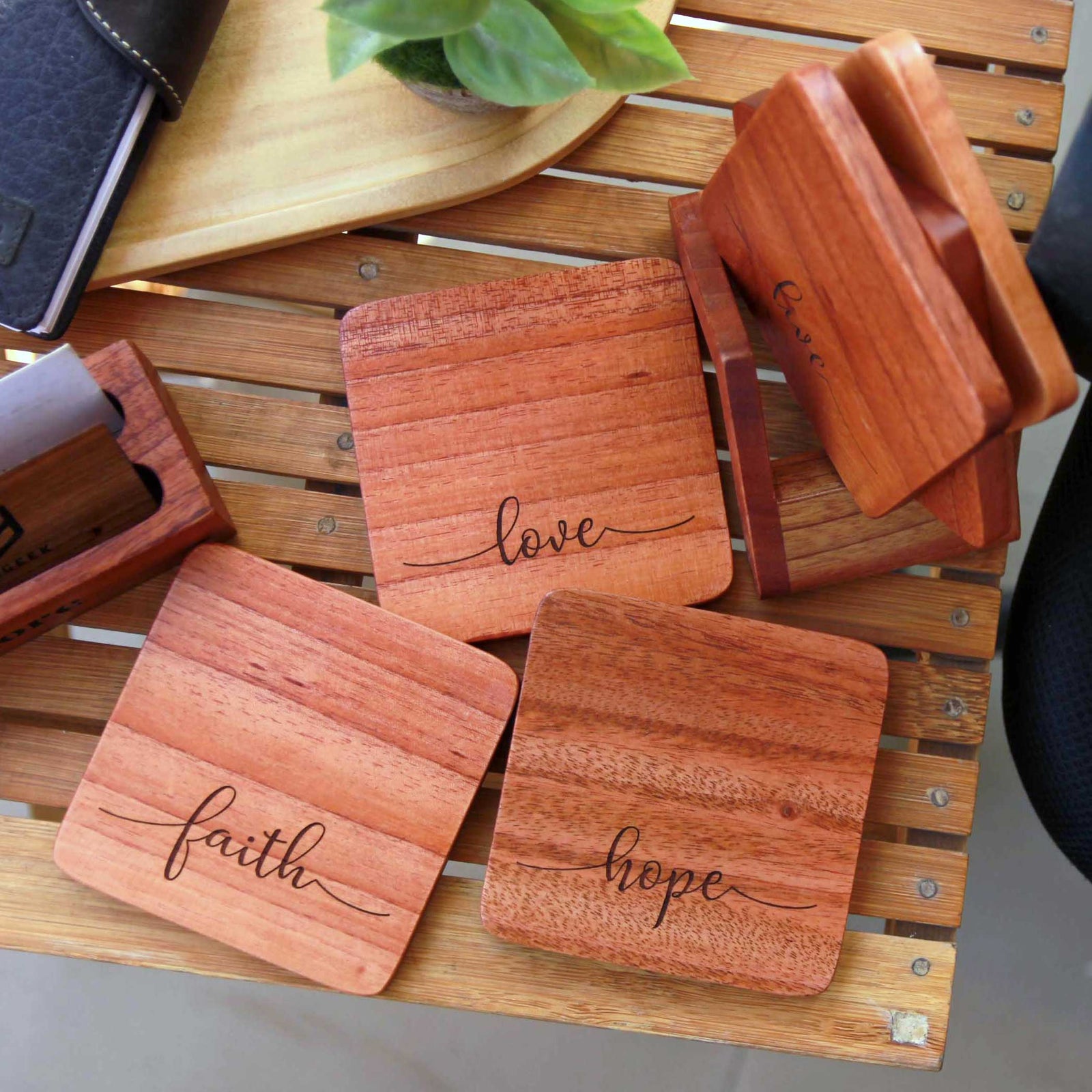 Inspirational Coasters - Wooden Coaster Set With Holder