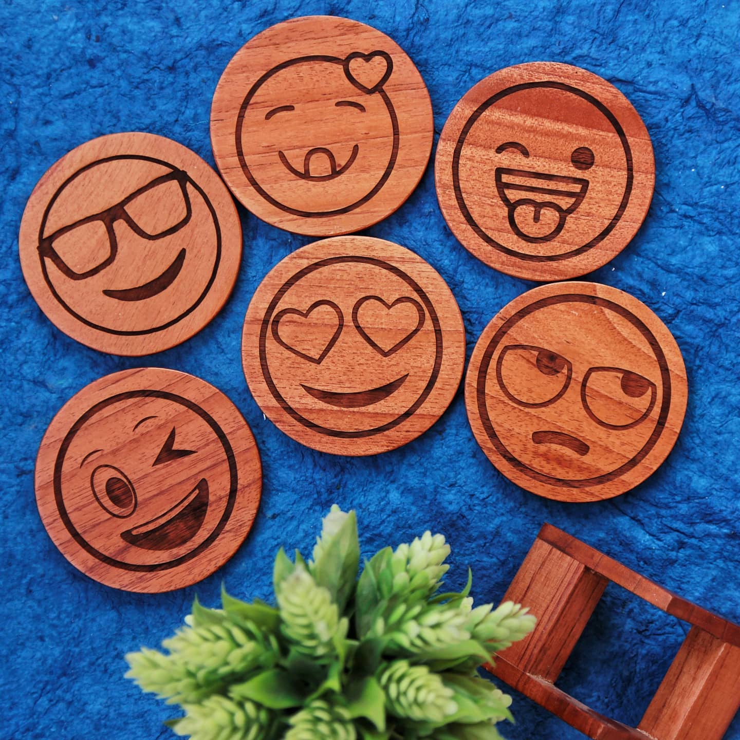 Emoji Coasters | Coaster Set | Wooden Coasters | Housewarming 