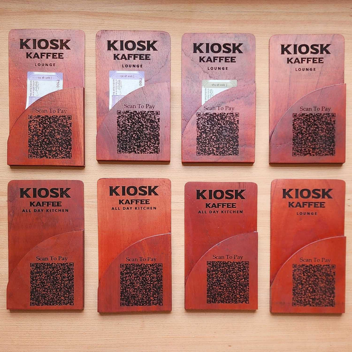 Custom Wooden Bill Folder for Restaurants &amp; Cafés | Engraved QR Code, Card &amp; Cash Folder
