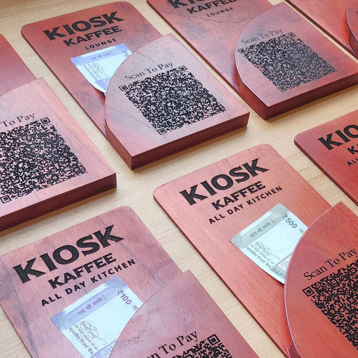 Custom Wooden Bill Folder for Restaurants &amp; Cafés | Engraved QR Code, Card &amp; Cash Folder