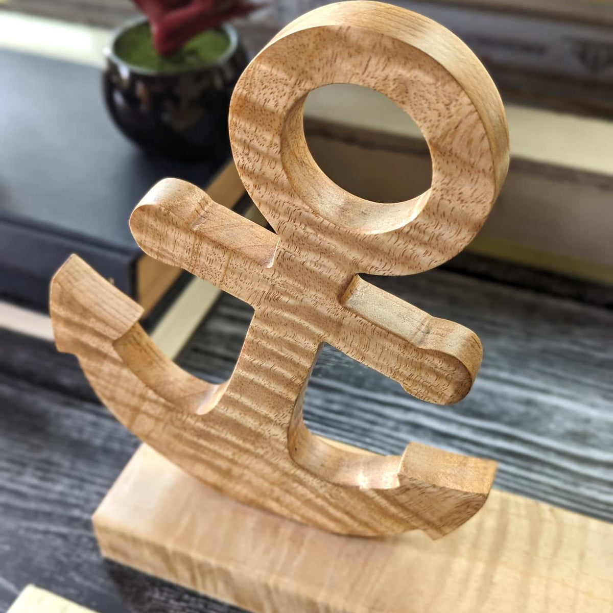 Custom Carved 3D Wooden Anchor Showpiece | Personalized Desk Decor &amp; Gift
