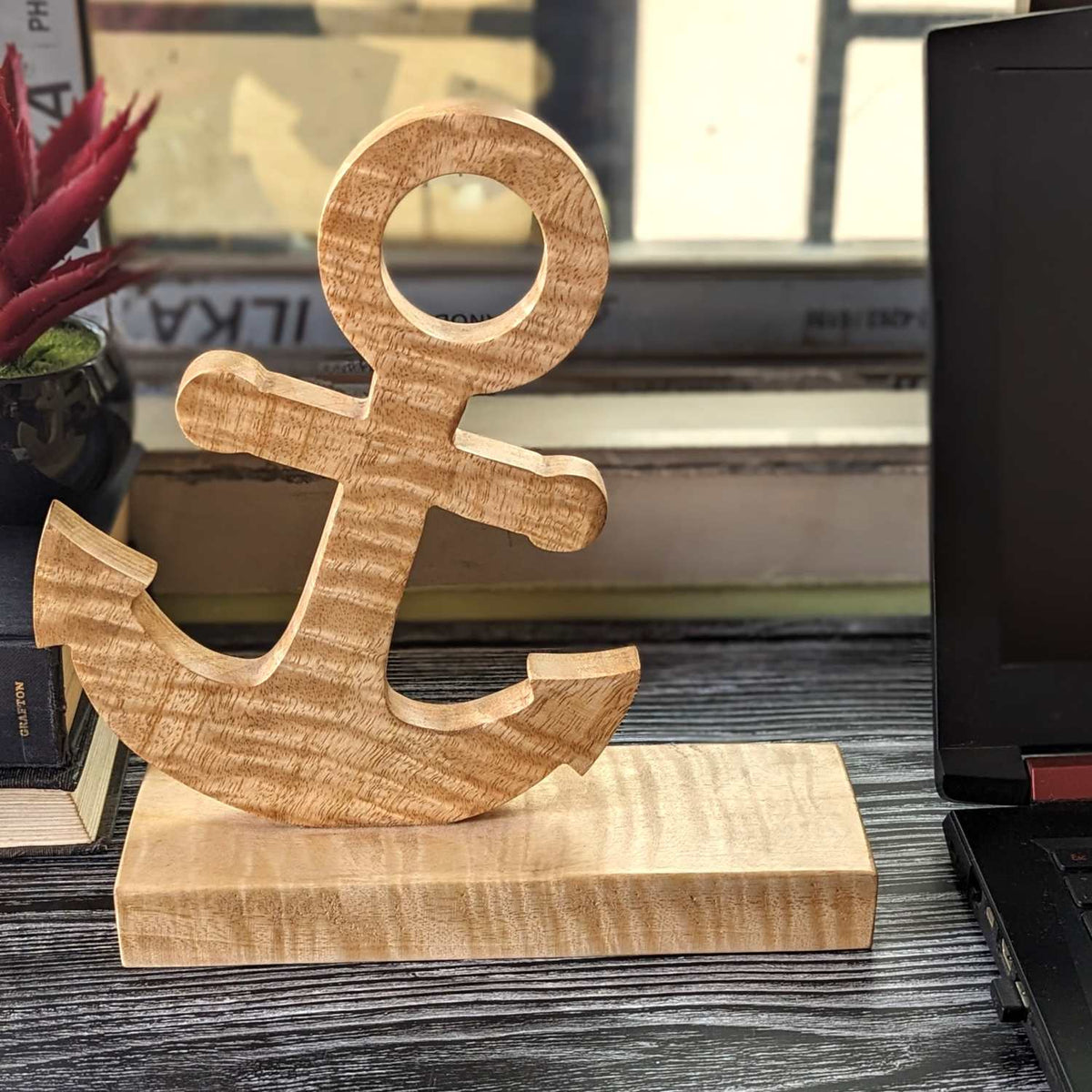 Custom Carved 3D Wooden Anchor Showpiece | Personalized Desk Decor &amp; Gift
