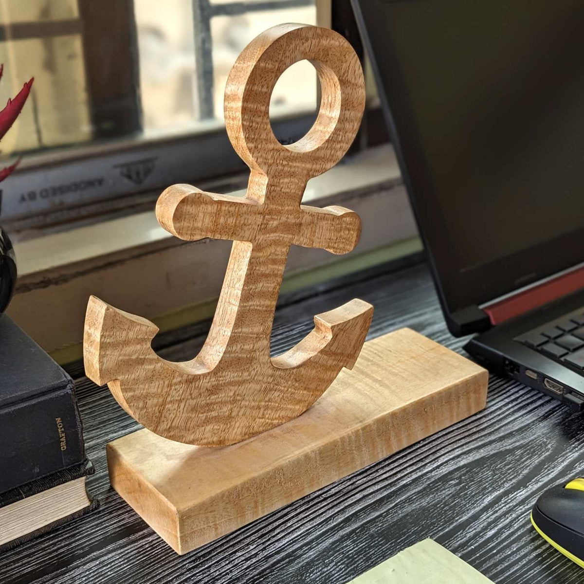 Custom Carved 3D Wooden Anchor Showpiece | Personalized Desk Decor &amp; Gift