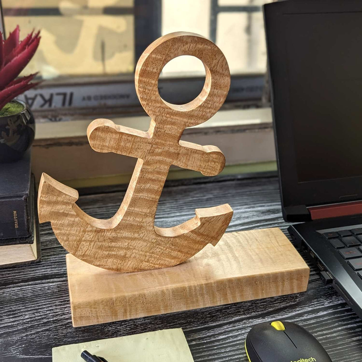Custom Carved 3D Wooden Anchor Showpiece | Personalized Desk Decor &amp; Gift