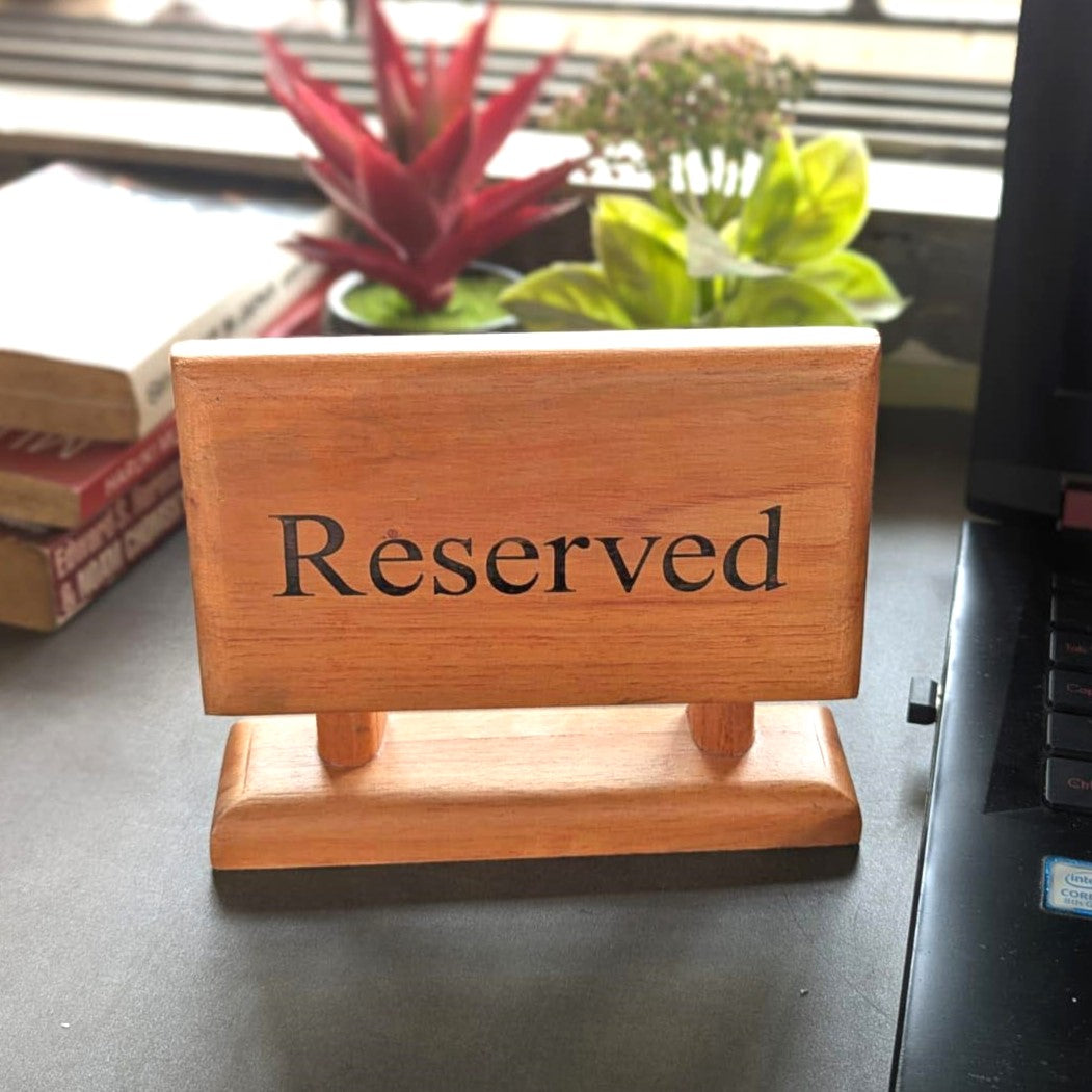 Custom Rectangular Wooden Reserved Sign | Engraved Table Tent for HORECA