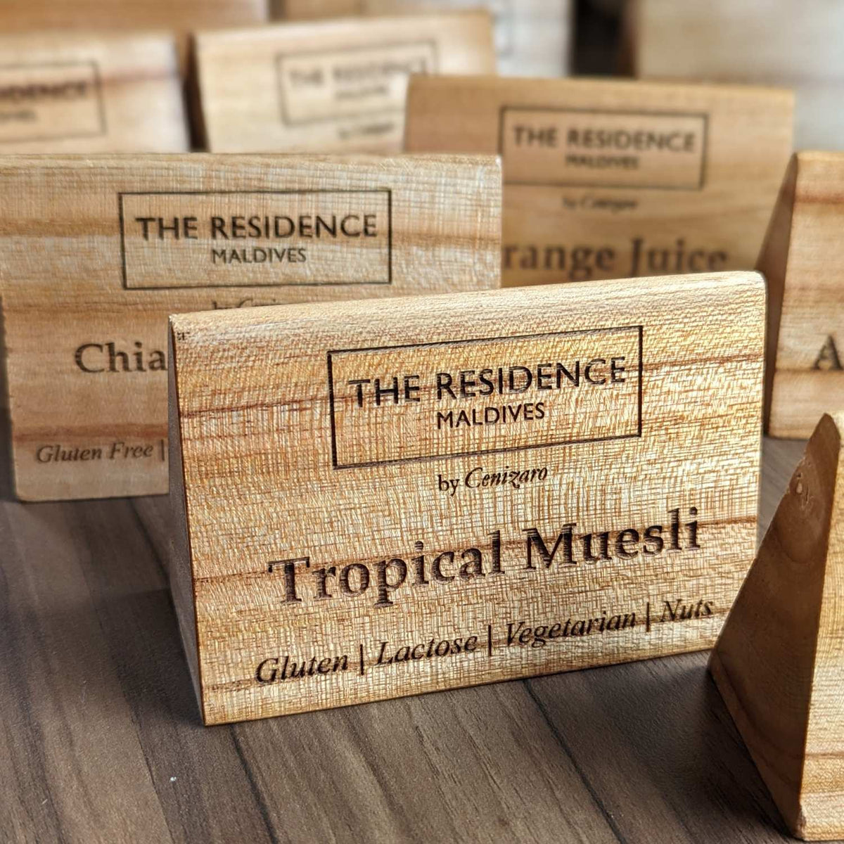 Custom Wooden Triangular Table Tent | Buffet &amp; Table Number Sign