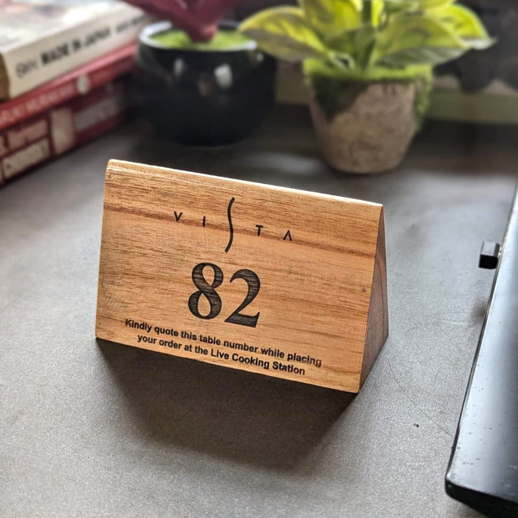 Custom Wooden Triangular Table Tent | Buffet & Table Number Sign