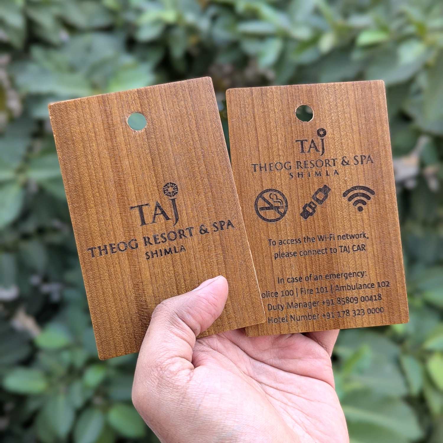 Custom Wooden Information Tag | Engraved Wi-Fi & Emergency Contact Sign for Hotels